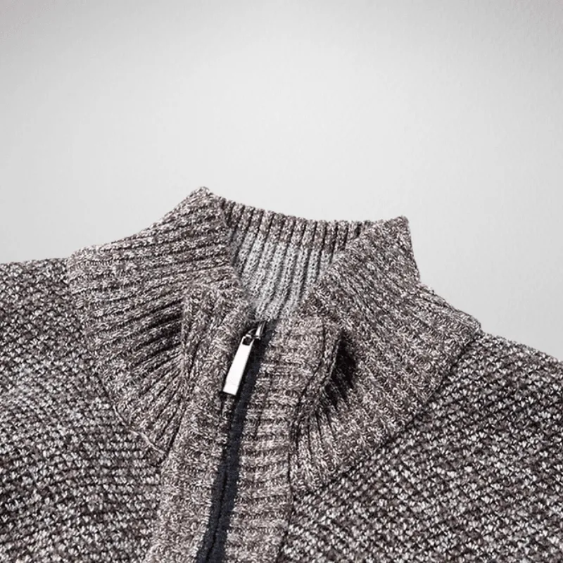 Solid Colour High Collar Zip-Up Wool Sweater