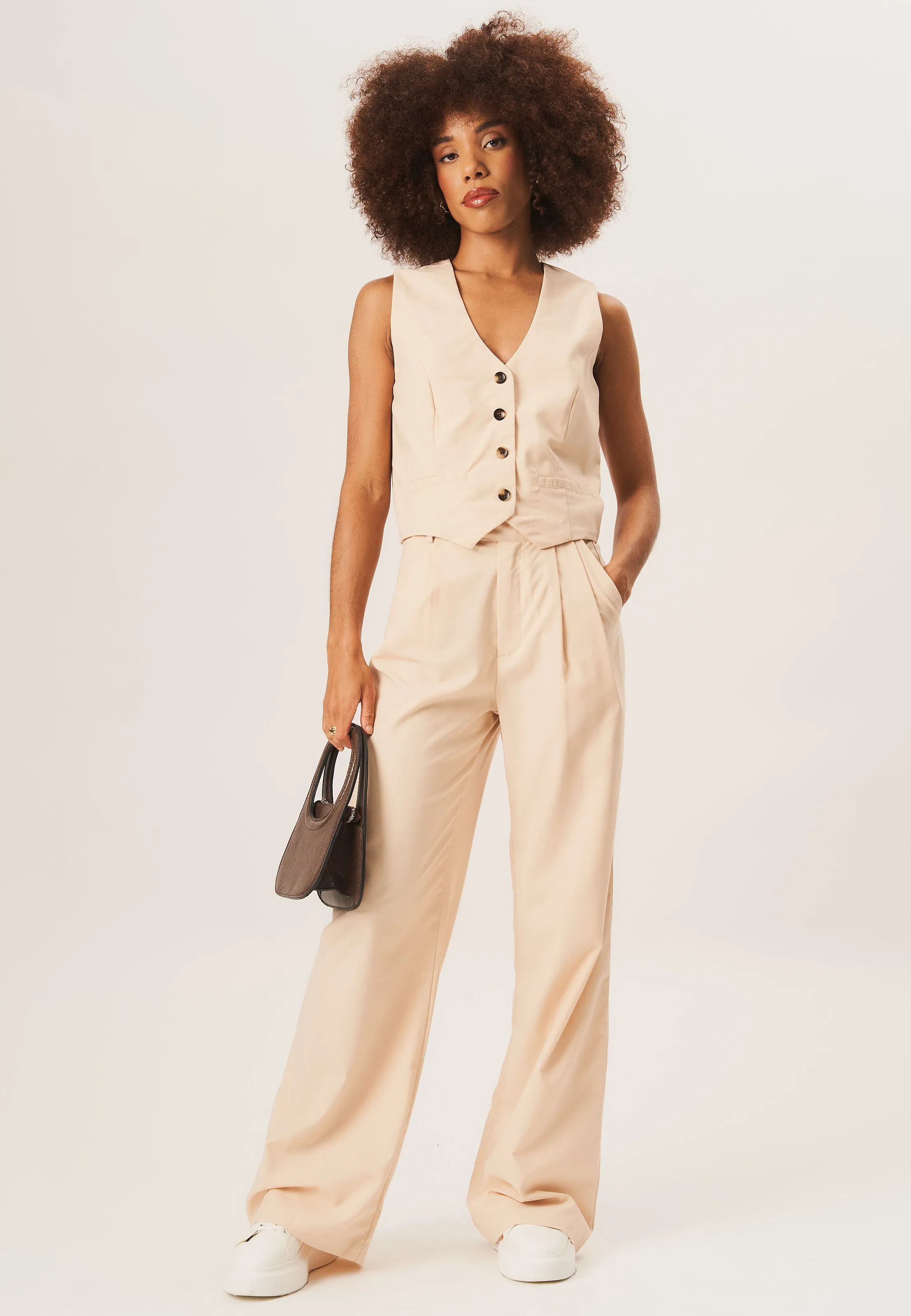 Stone Tailored Cotton Wide Leg Trousers