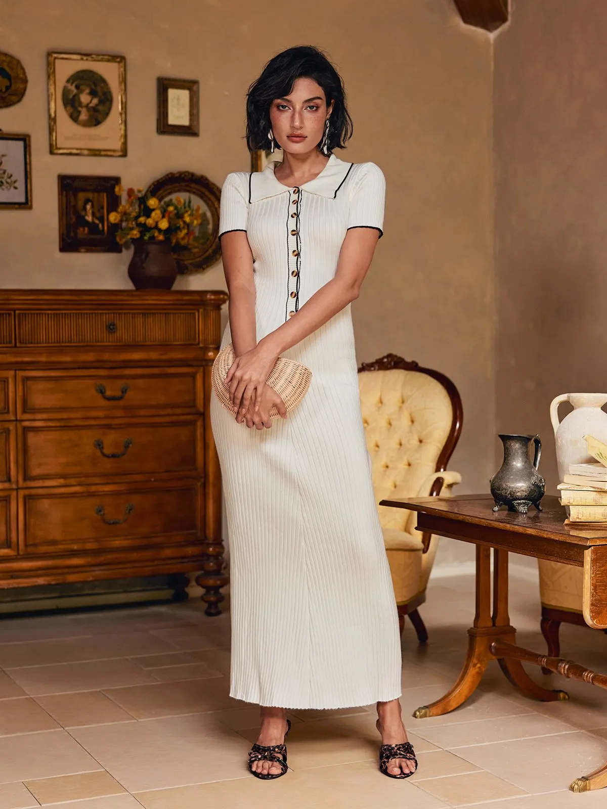 Tennie Short Sleeve Button Knitted Maxi Dress