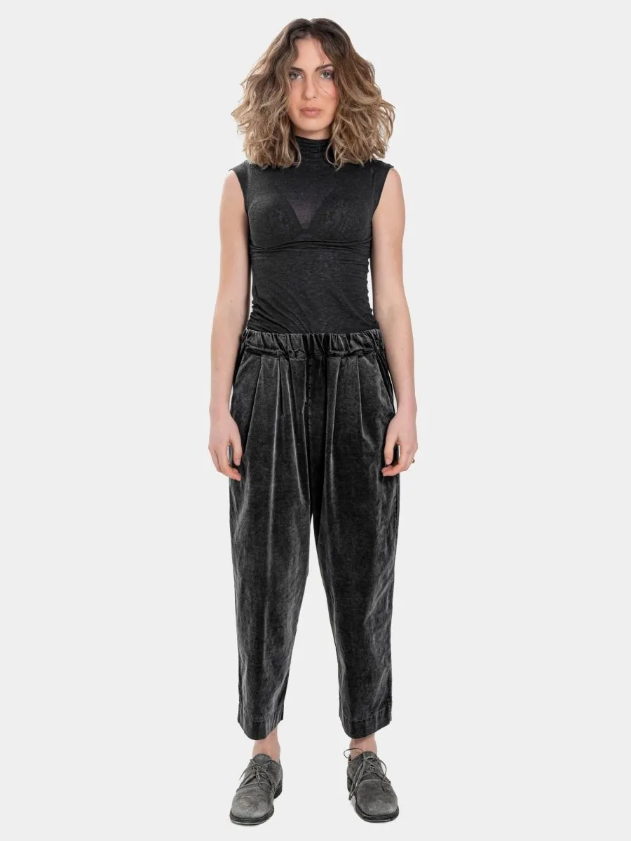 Velvet Pleated Elastic Waist Trousers