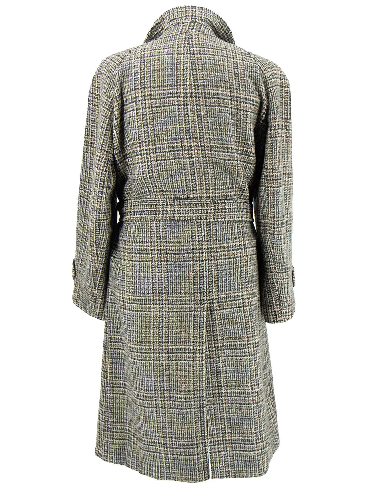 Vintage 100% Wool Grey & Brown Check Overcoat