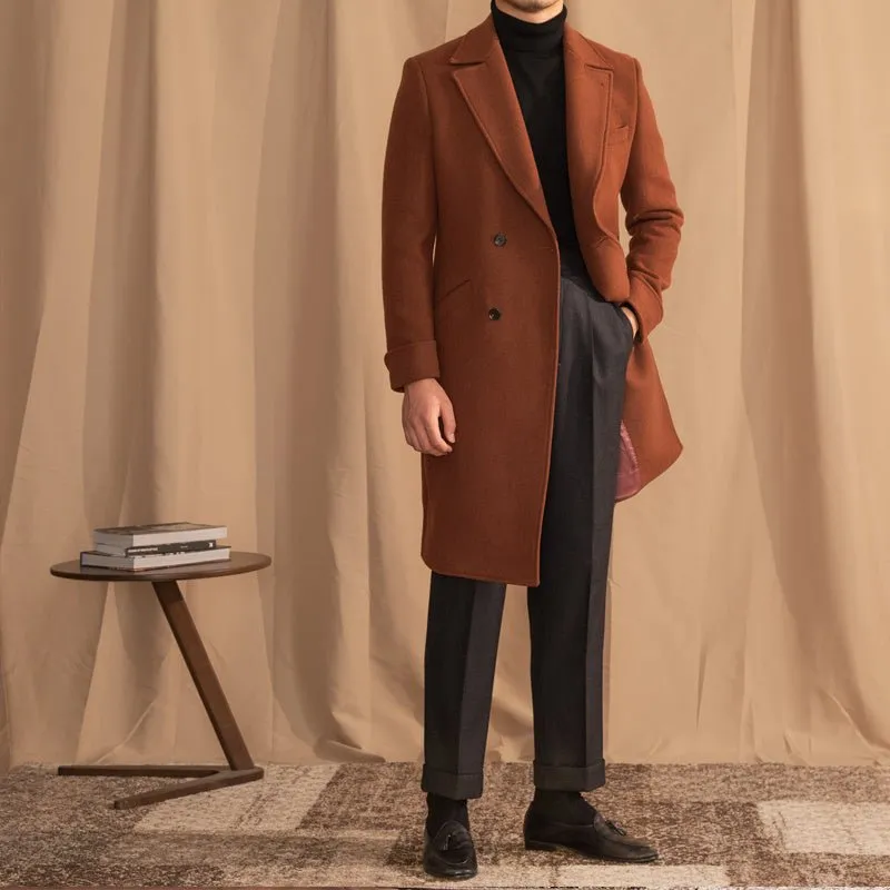 Warm Mid-Length Wool Coat For Men