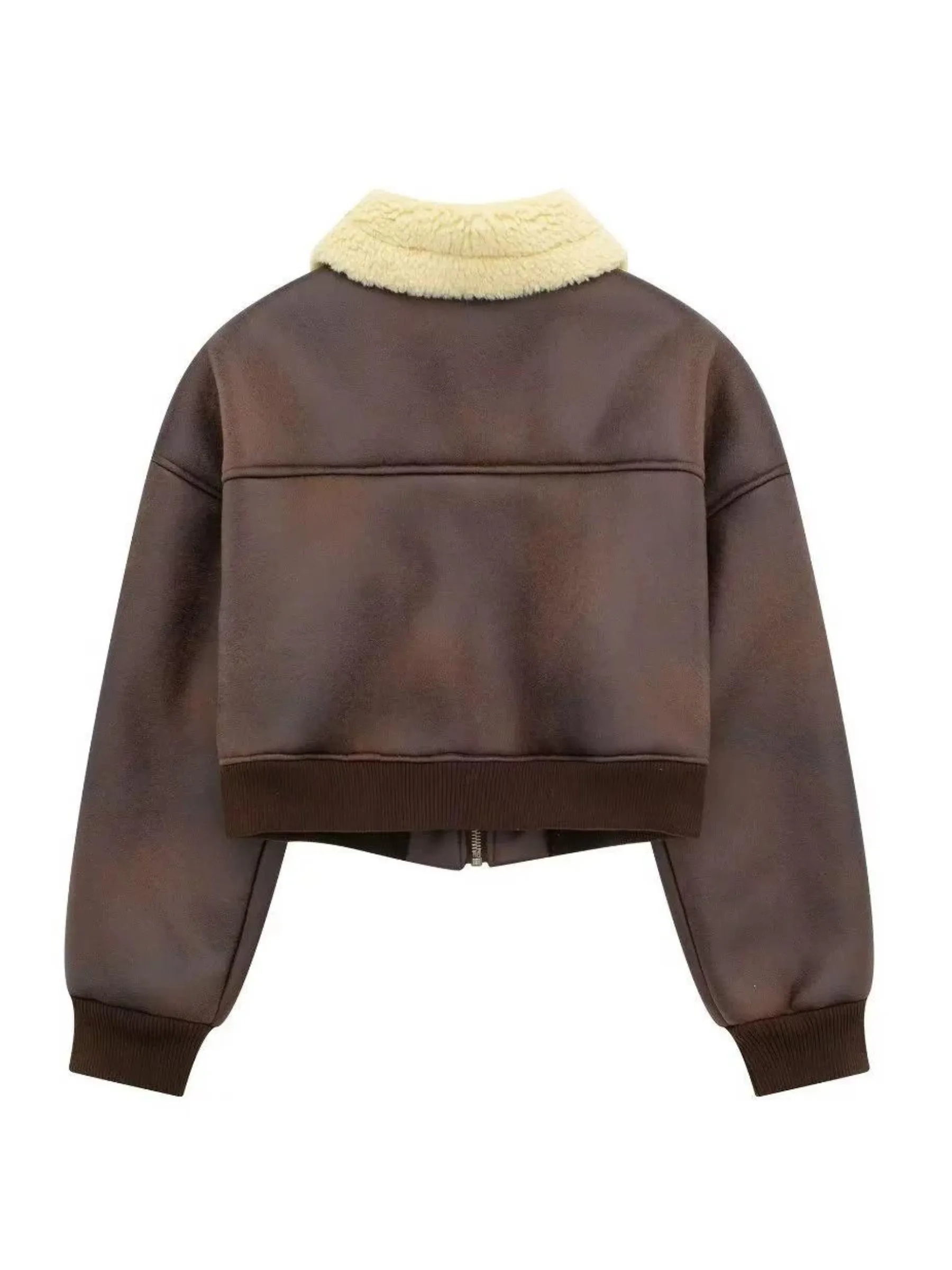 Wenkouban-Winter Outfits Christmas Cecily Faux Leather Crop Jacket