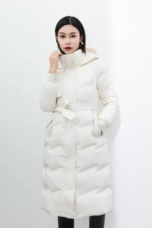 White Long Waist Slim Winter Down Jacket