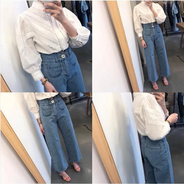 Wide Leg Denim Trousers For Women