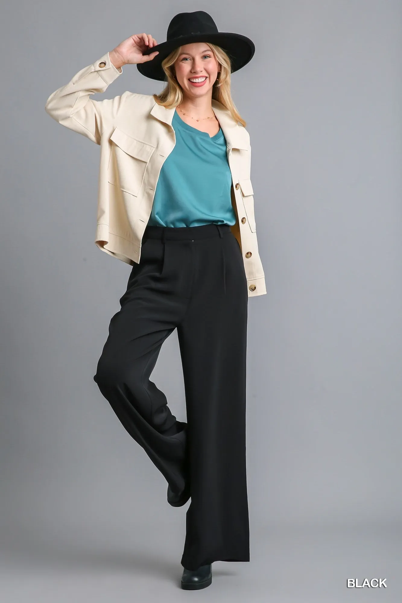 Wide Leg Trouser Pant - Black