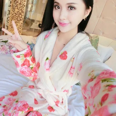 Women Floral Bathrobe