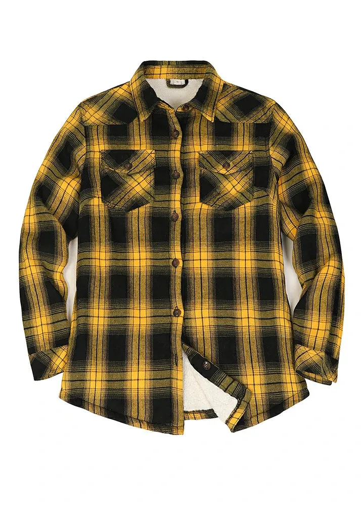 Women's Sherpa Lined Flannel Shirt Jacket,Button Down Flannel Shacket