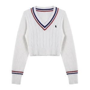 YuooMuoo Korean Fashion Sweaters Women Autumn V-neck Y2K Cartoon Embroidery Knitted Tops Winter Soft Basic Long Sleeve Pullovers